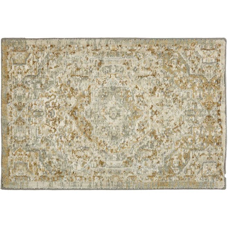 Elegant Gray Medallion 36"x24" Synthetic Easy-Care Area Rug