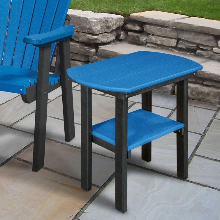 Coastal Haven Round End Table in Navy with Black Base