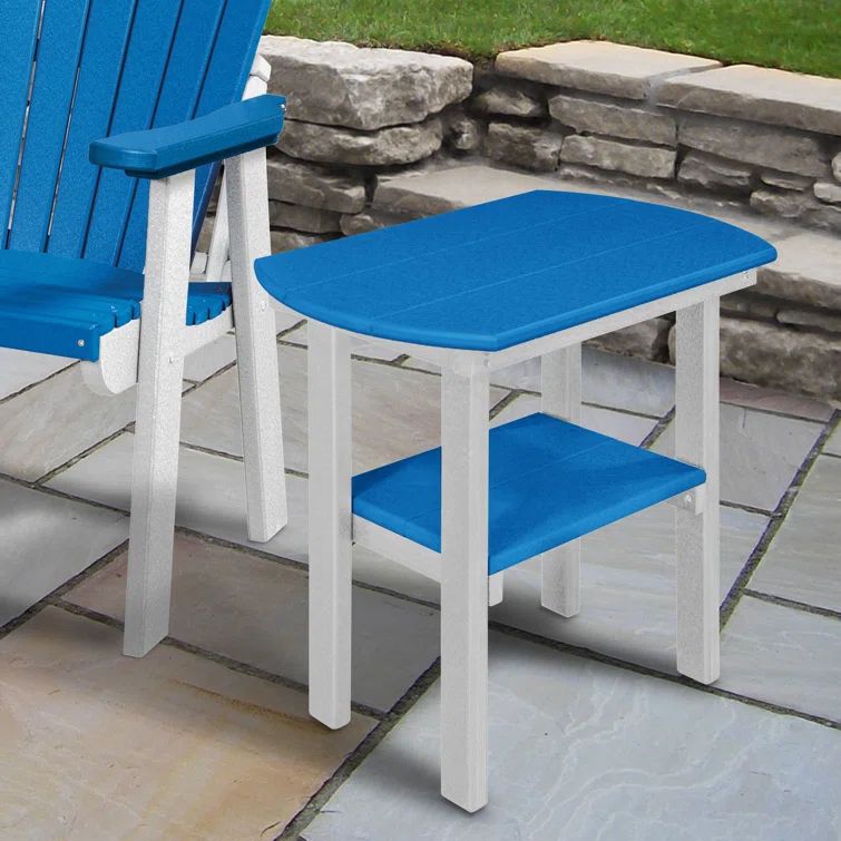 Blue and White Poly Resin Coastal Oval End Table