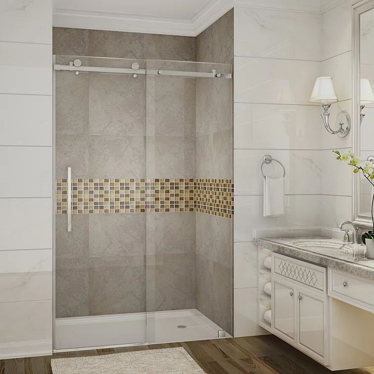 Moselle 75" Frameless Sliding Shower Door with Chrome Finish and Clear Glass