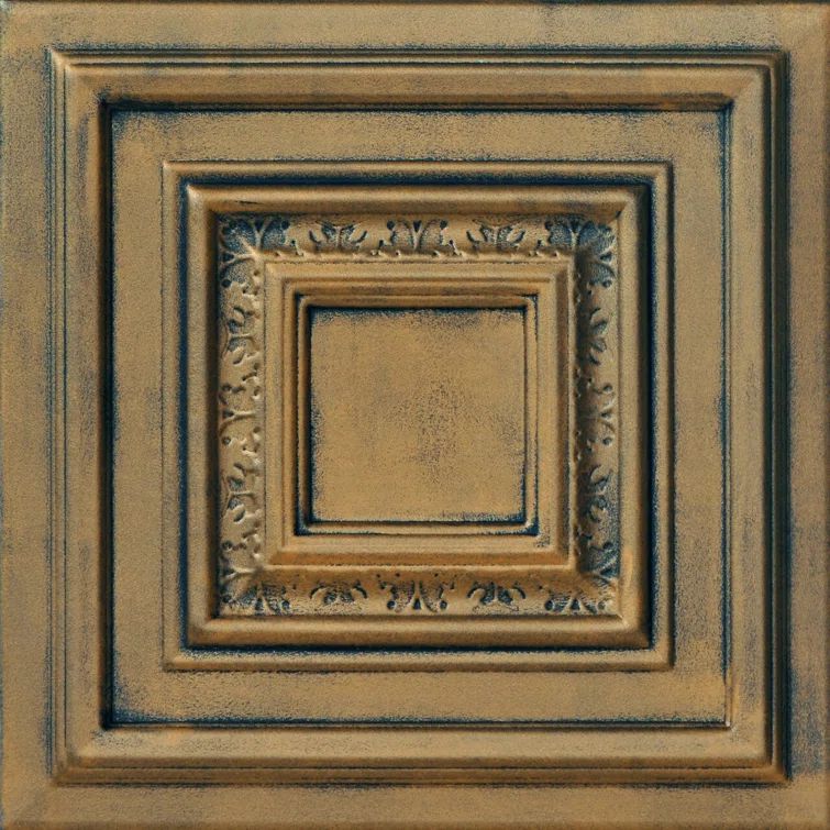 Antique Gold Faux Tin Glue-Up Ceiling Tile, 2x2 ft