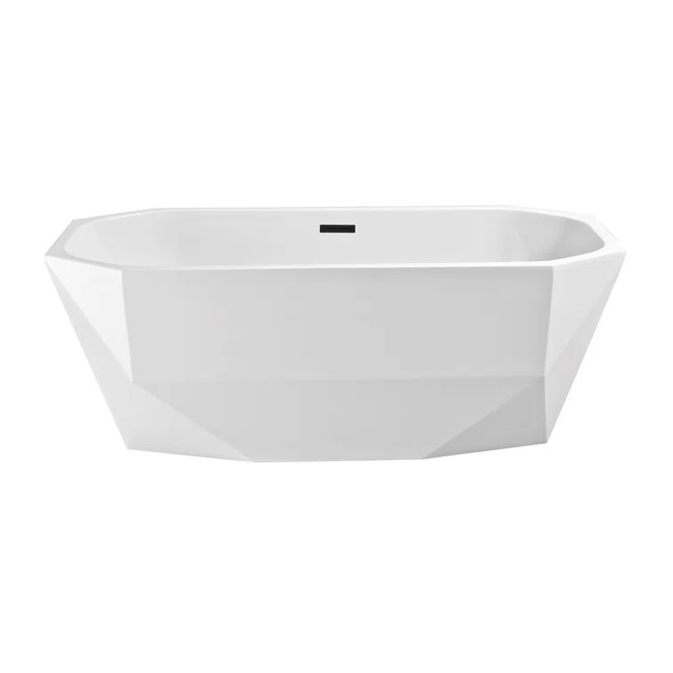 67'' Matte Black and White Acrylic Freestanding Soaking Bathtub