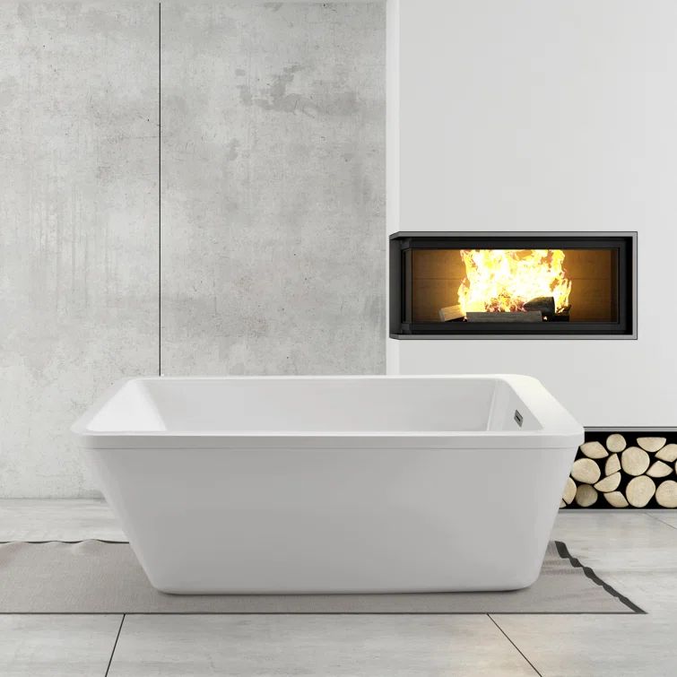 60" White Rectangular Freestanding Acrylic Soaking Bathtub