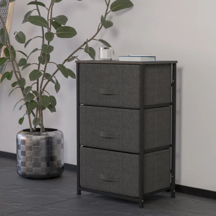 Black Cast Iron Frame 3-Drawer Vertical Storage Dresser