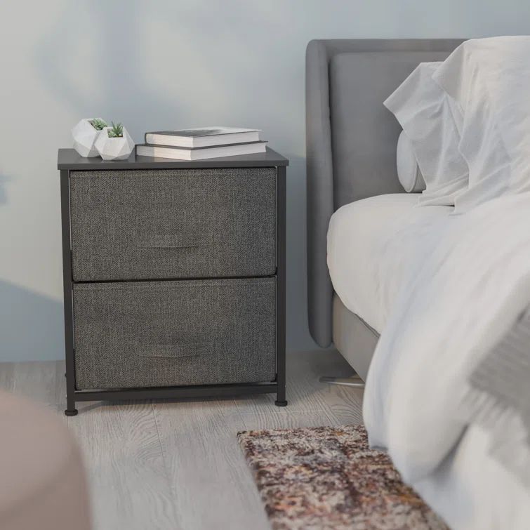 Gray and Black 2-Drawer Cast Iron Nightstand