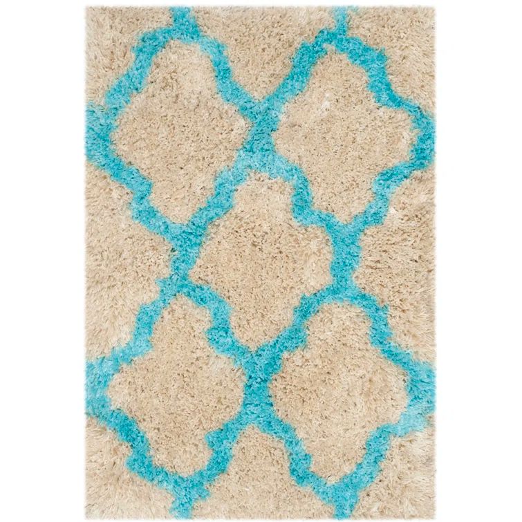 Cream and Blue Hand-Tufted Shag Rug, 3' x 5', Reversible
