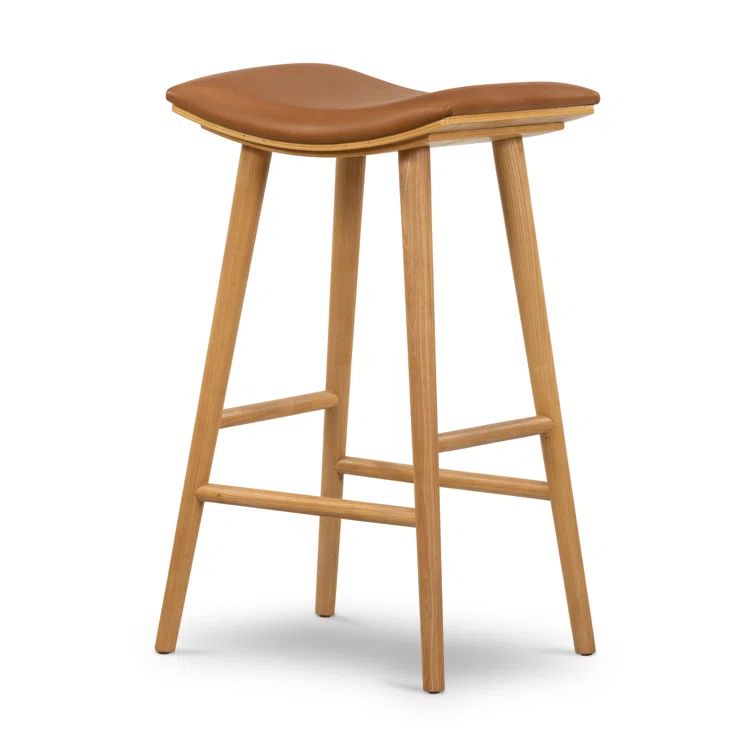 Natural Butterscotch Saddle Wood and Leather Bar Stool
