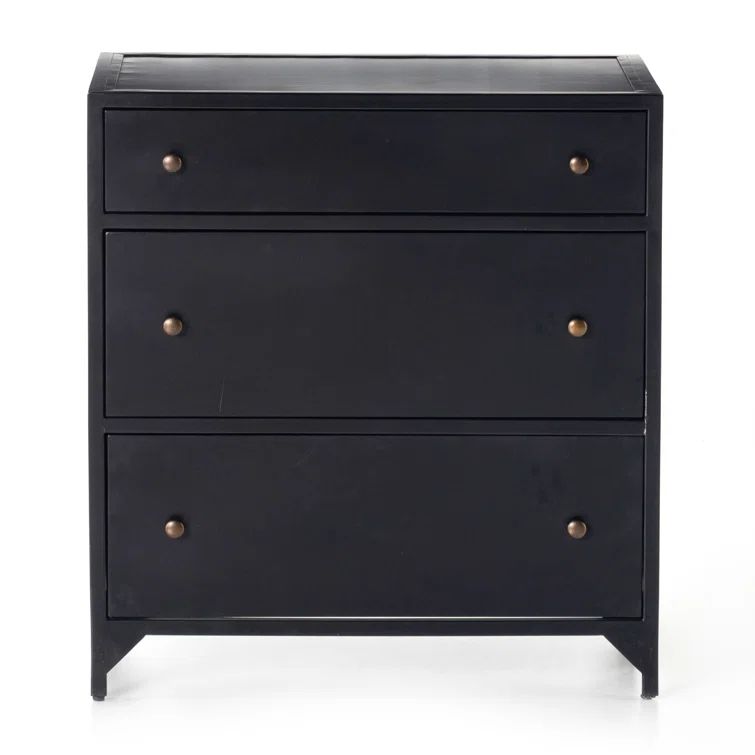 Belmont Industrial Black Iron 3-Drawer Nightstand with Bronze Knobs