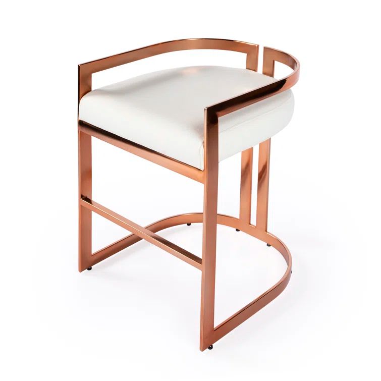 Rose Gold and White Faux Leather Backless Counter Stool