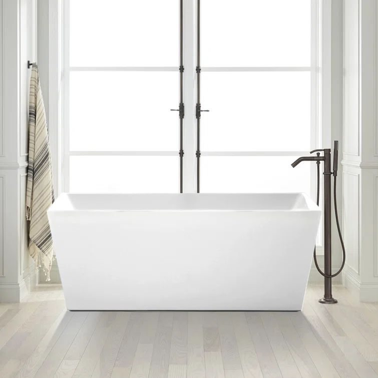 White and Titanium Gold 67" Acrylic Freestanding Bathtub
