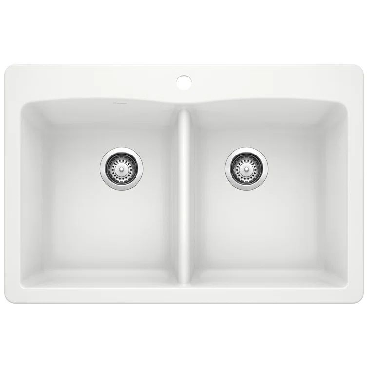 White Granite Double Bowl Drop-In Kitchen Sink