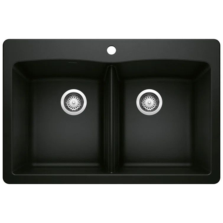 Coal Black 33" Stone Double Bowl Drop-In Kitchen Sink