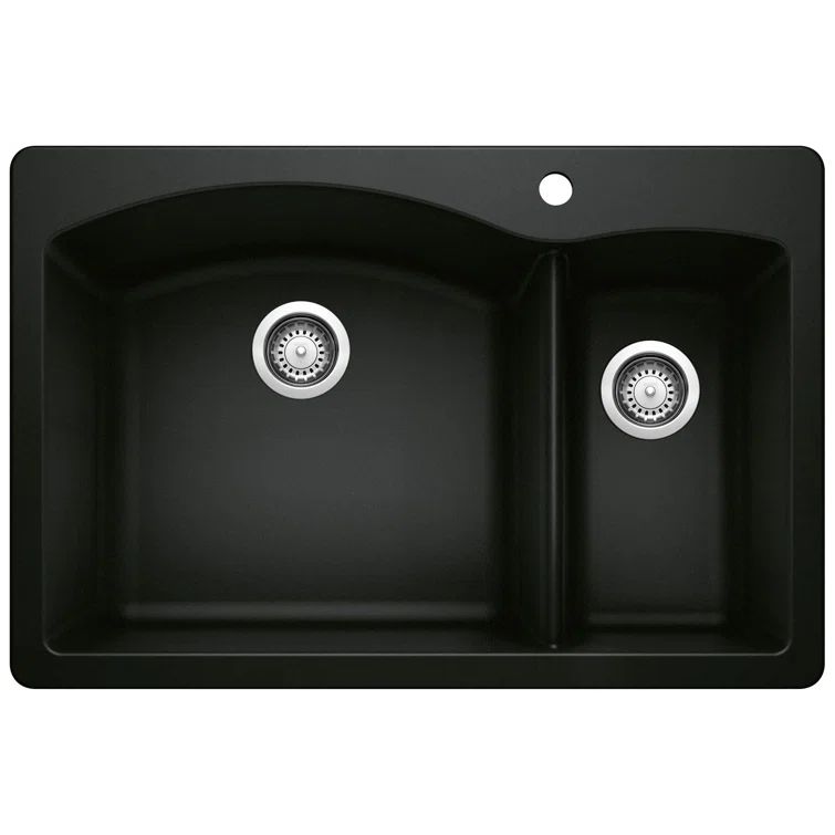 Coal Black Granite Composite Double Bowl Drop-In Kitchen Sink