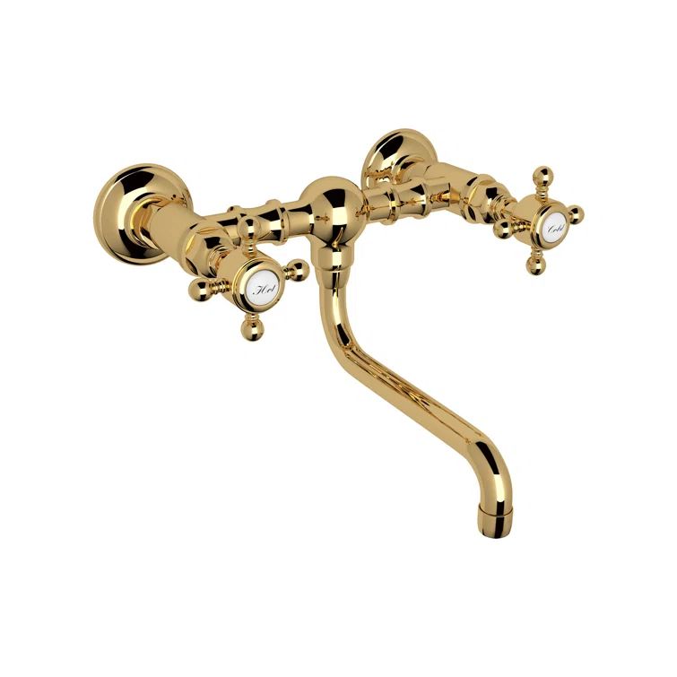 Classic Elegance Polished Nickel and Porcelain 2-Handle Wall-Mounted Faucet