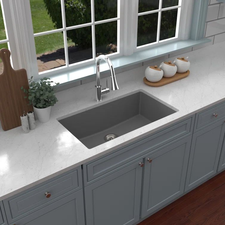Gray Quartz Composite Large Single Bowl Undermount Kitchen Sink