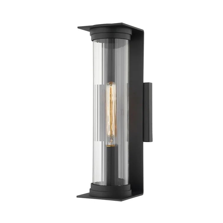 Textured Black Glass Cylinder Wall Sconce