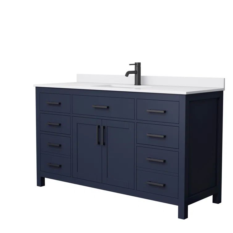 Beckett 60" Dark Blue Freestanding Single Bathroom Vanity with White Marble Top