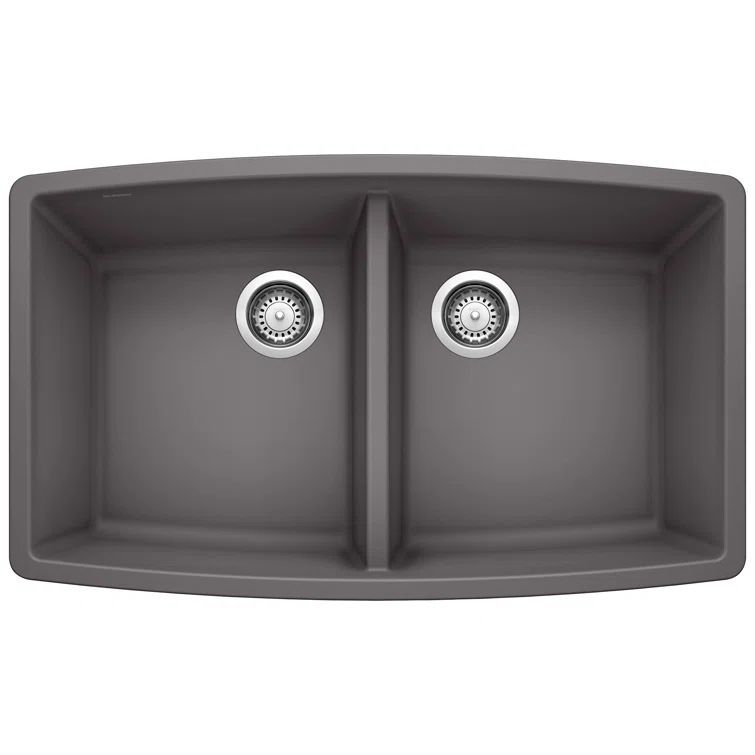 Cinder Gray Granite Double Bowl Undermount Kitchen Sink