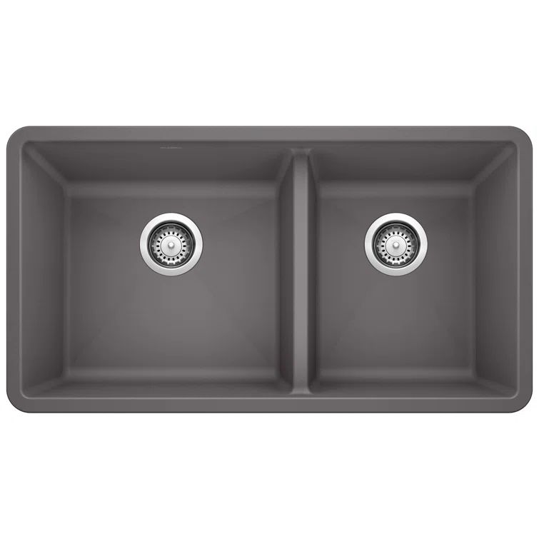 Cinder Gray Granite Double Bowl Undermount Kitchen Sink