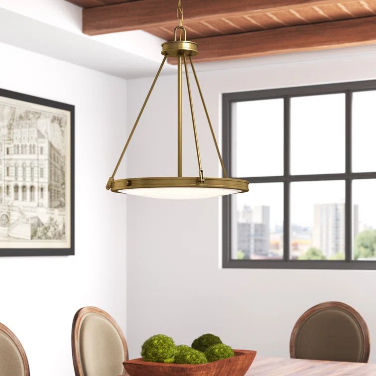 Heritage Brass and Glass Mid-Century Modern Pendant Light