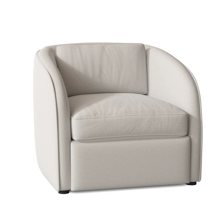 Elegant White Leather Swivel Barrel Chair with Down Cushion