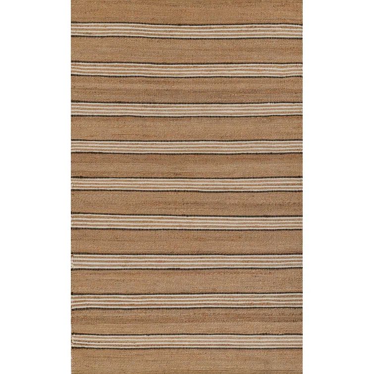 Brown and Beige Striped Wool Chenille Reversible Rug 5' x 8'