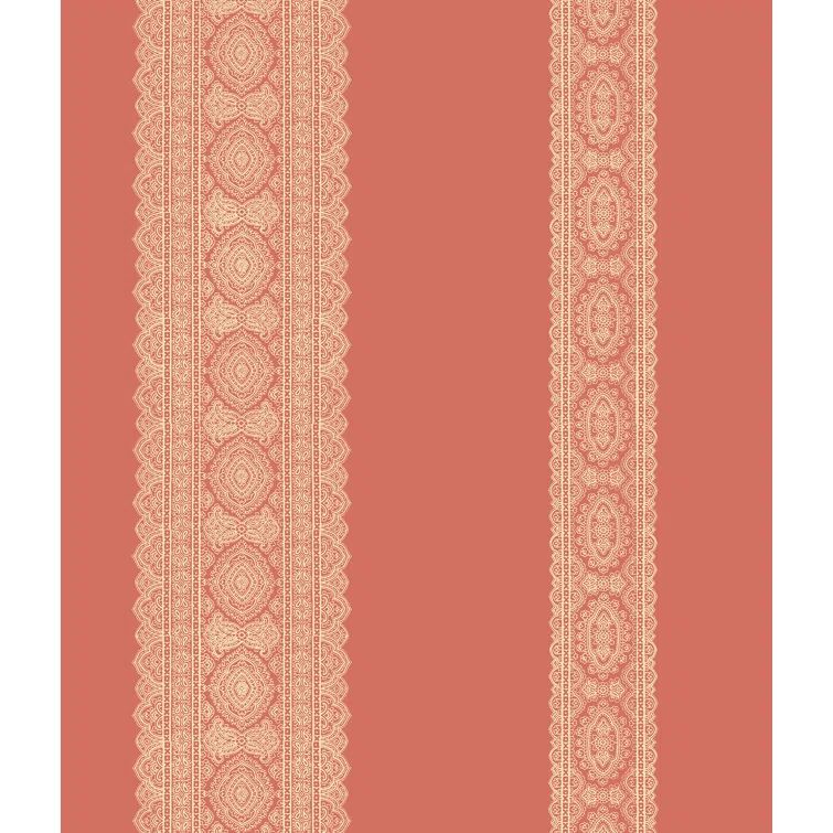 Brynn Coral Paisley Stripe Non-Woven Removable Wallpaper