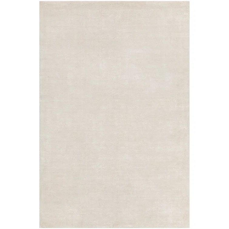 Ivory Rectangular Hand-Woven Wool Blend Area Rug 5' x 7'