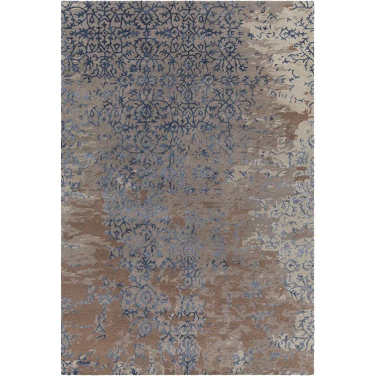 Sophisticated Blue Shag Wool-Viscose 5' x 7' Hand-Tufted Area Rug