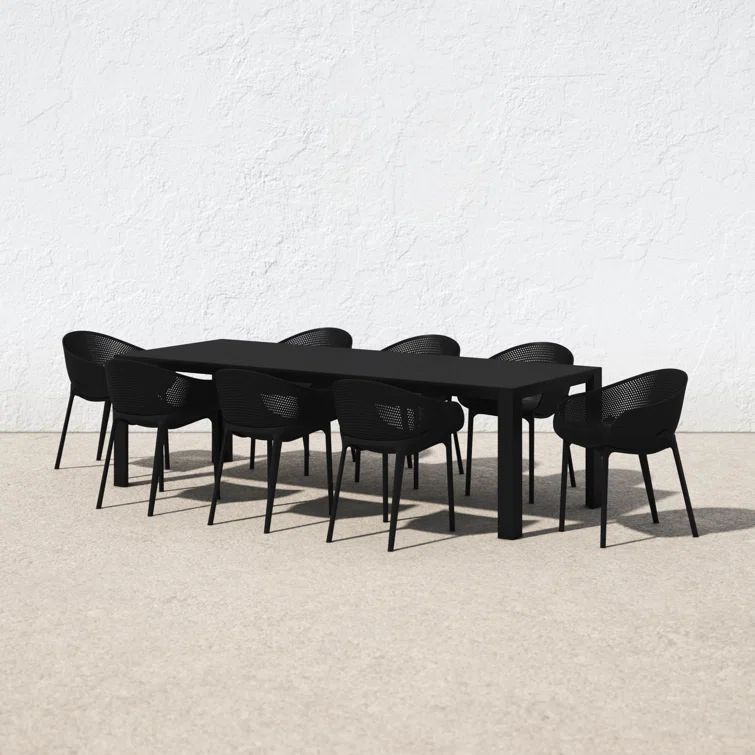 Siesta Air XL 11-Piece Extendable Black Dining Set with Stackable Chairs