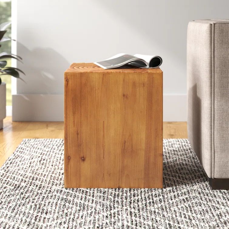 Brown Intricately Carved Wood Square Accent Table