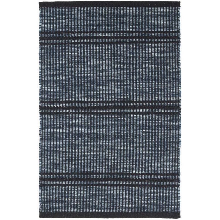 Navy and Black Herringbone Handwoven Wool Area Rug 2' x 3'