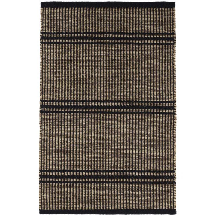 Black and Camel Handwoven Wool Herringbone Rug, 2' x 3'