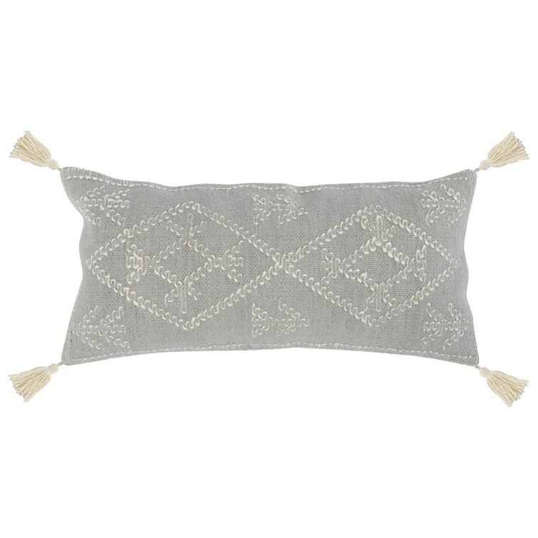Gray and Ivory Rectangular Throw Pillow with Tassels