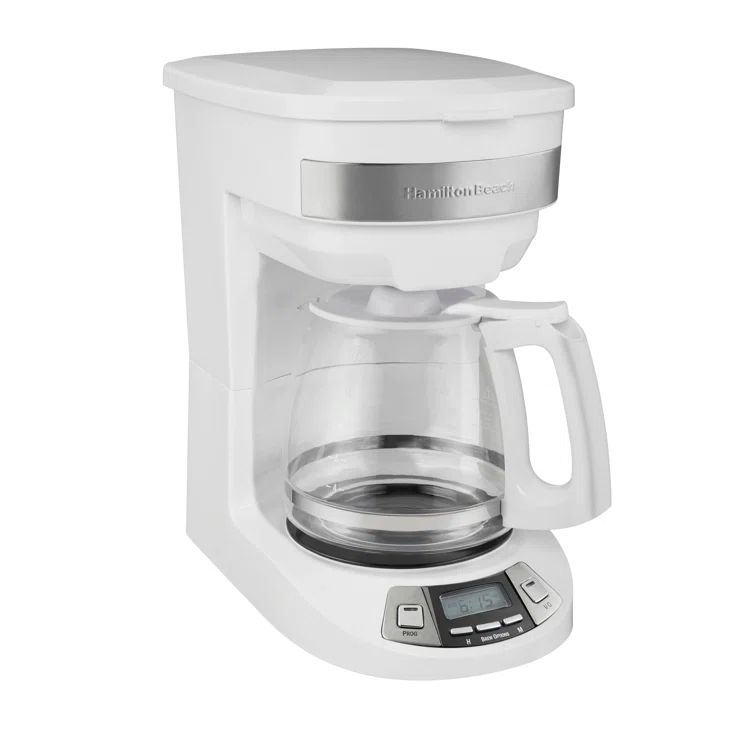 White Programmable 12-Cup Drip Coffee Maker with Glass Carafe