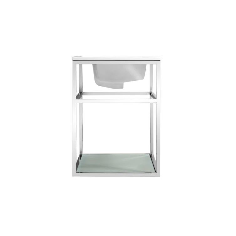 Pierre 35.4'' Chrome Metal Frame Single Bathroom Vanity with Glass Shelves