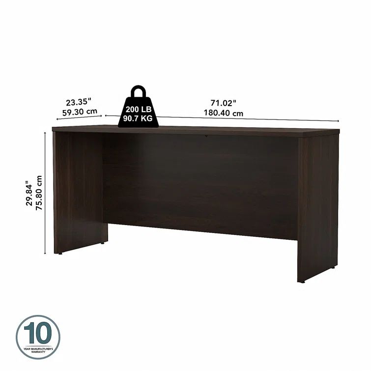 Black Walnut Rectangular Credenza Desk with Drawer