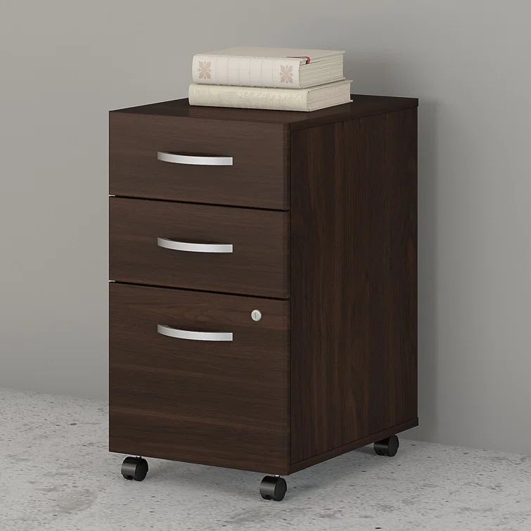 Black Walnut Mobile 3-Drawer Lockable Pedestal File Cabinet