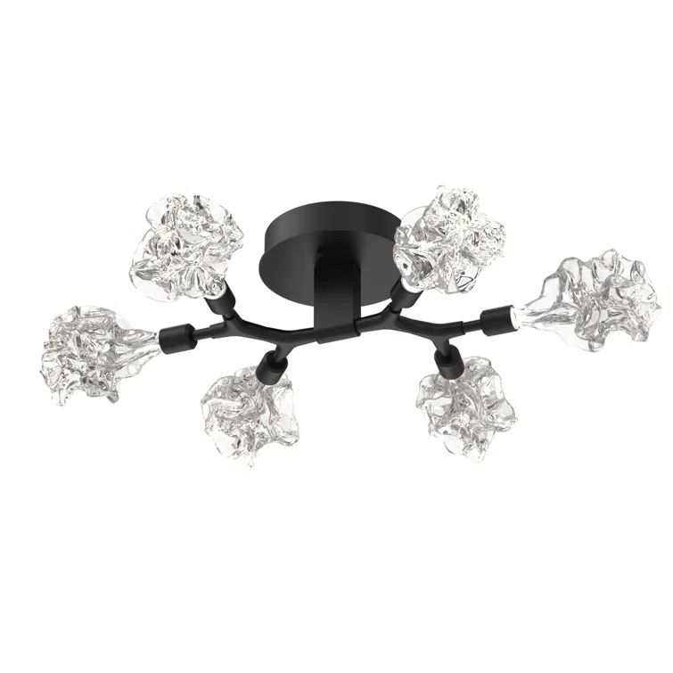 Blossom Artisan Glass 6-Light LED Semi Flush Mount in Matte Black