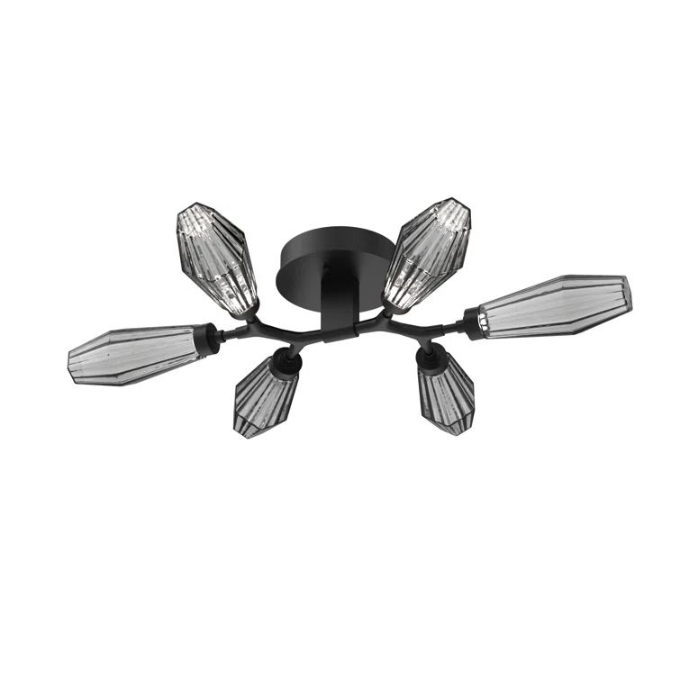 Aalto Mid-Century Modern 6-Light Matte Black LED Flush Mount with Smoke Glass
