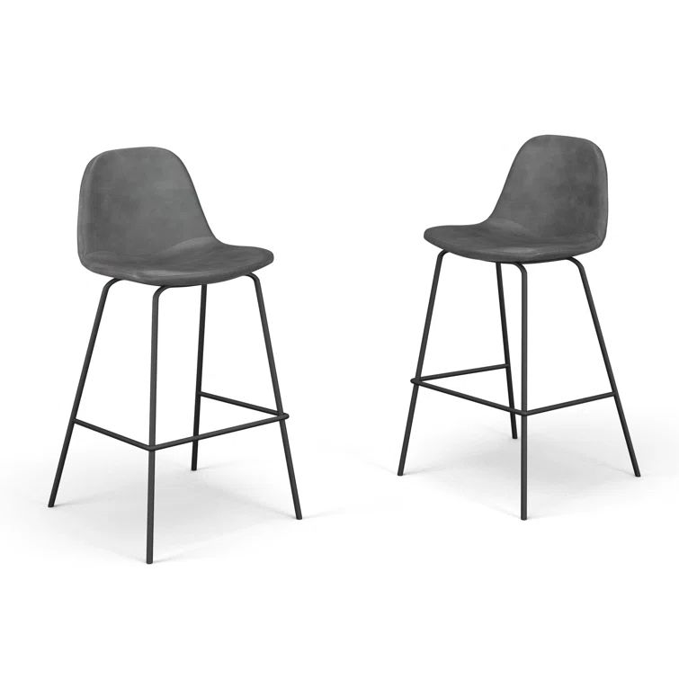 Modern Smoke Gray Faux Leather and Metal Barstool Set of 2
