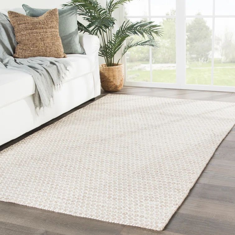 Ivory Wool Trellis Flatwoven Handmade 12' x 15' Area Rug