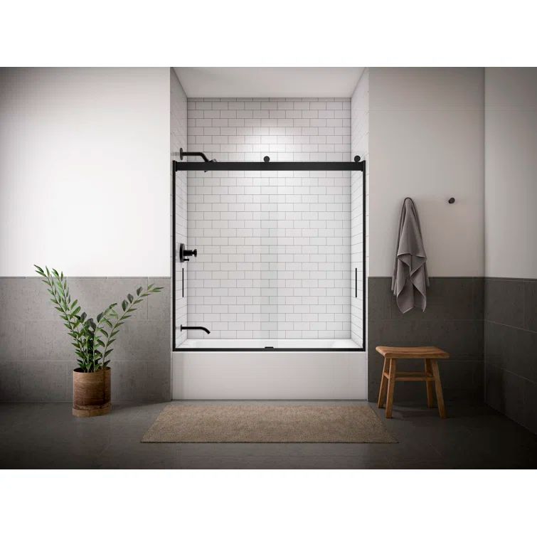 Levity Matte Black 60" x 62" Sliding Bath Door with Clear Glass