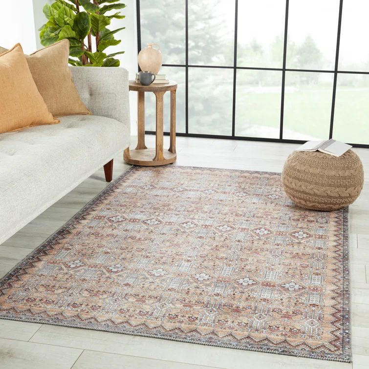 Keyara 6' x 9' Tan and Light Gray Trellis Performance Area Rug