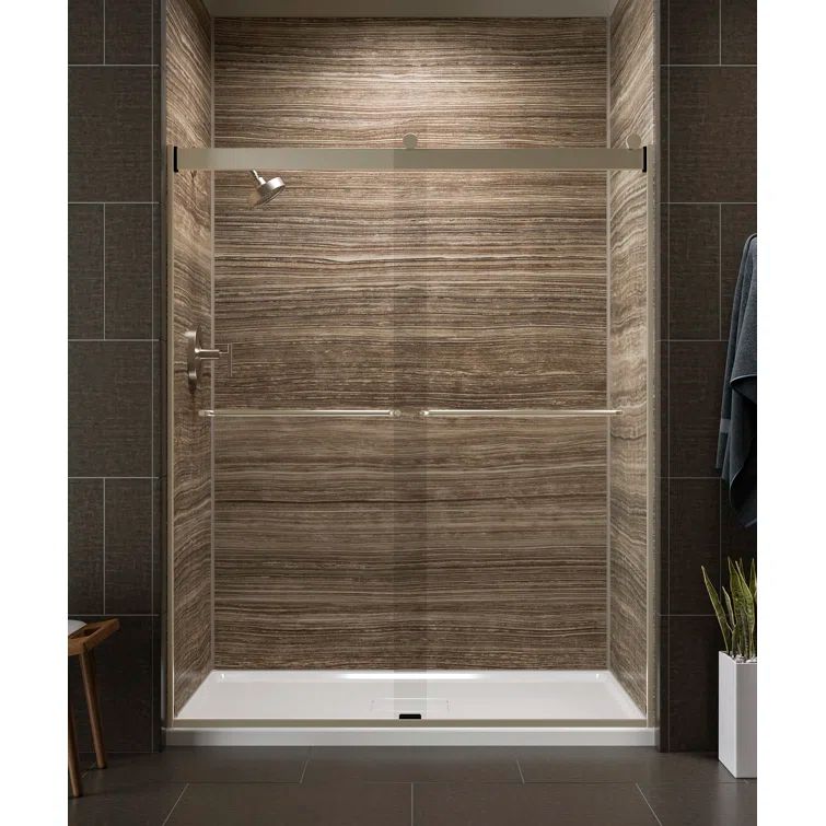 Levity 74" Frameless Sliding Shower Door in Bronze with Clear Glass