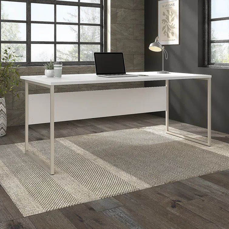 White and Silver Modern Office Desk with Metal Legs