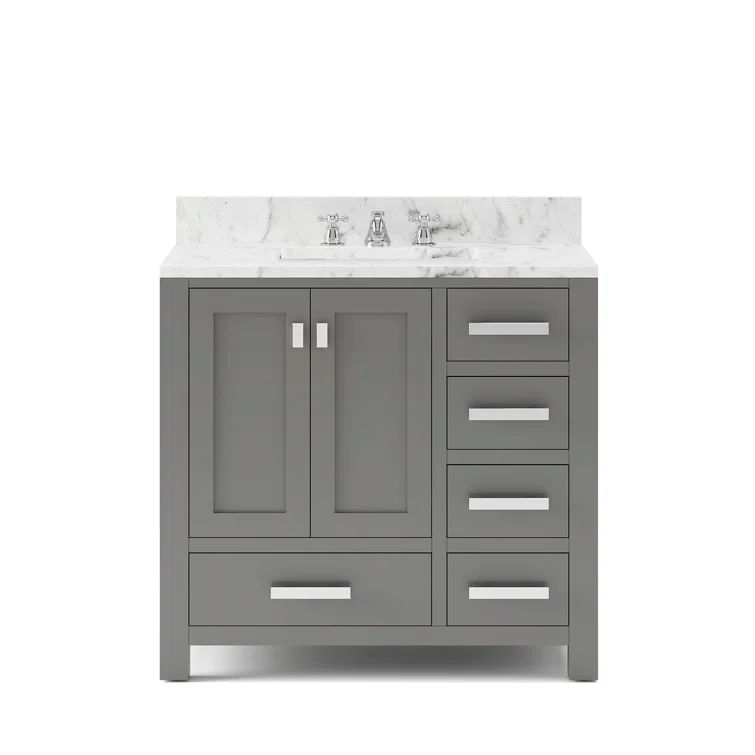Gray 36'' Freestanding Single Sink Bathroom Vanity with Marble Top