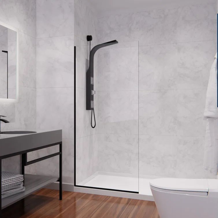 Matte Black Frameless Glass Fixed Shower Screen Door