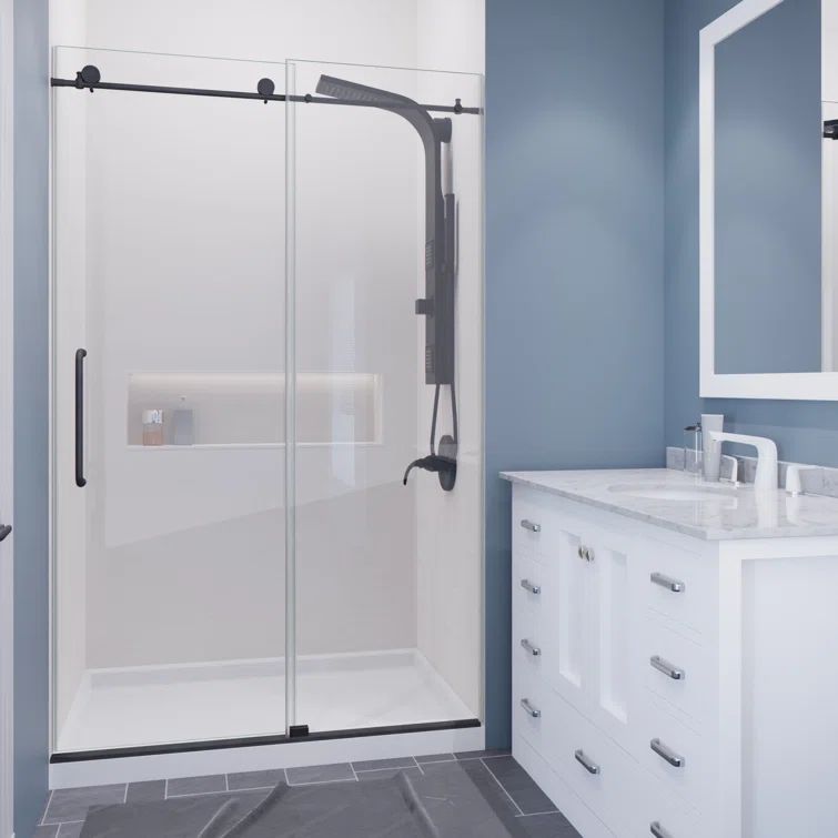 Madam Series 48" x 76" Frameless Sliding Shower Door in Black with Clear Glass