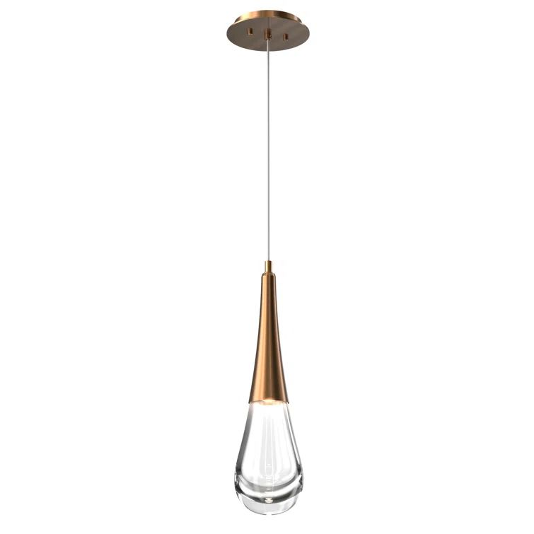 Ethereal Raindrop 21.7" LED Glass Pendant in Matte Black and Brass